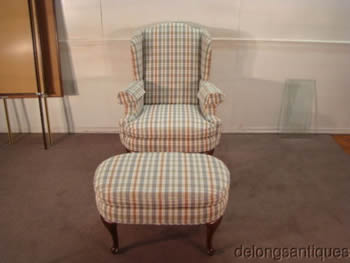 Henredon Queen Anne Wing-Back Chair & Stool